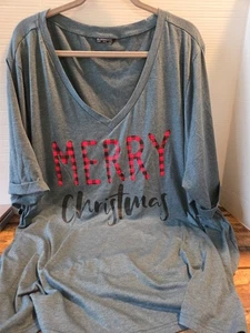 BLOOMCHIC "MERRY CHRISTMAS" Tunika-T-Shirt mit angeschnittenen Ärmeln Übergröße US 30 grün  - Bild 1 von 8