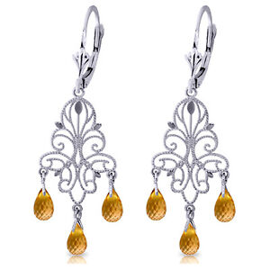 14K. GOLD CHANDELIER EARRING WITH NATURAL CITRINES (White Gold)