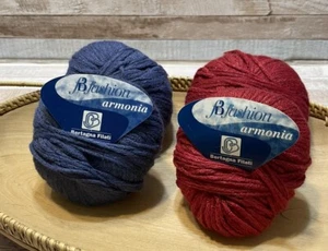 New! BERTAGNA FILATI Yarn 4 Skeins ANGORA Blend Red Blue ITALY Armonia BF FB - Picture 1 of 7
