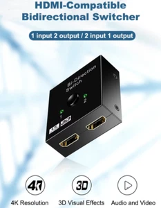 HDMI Switch HDMI Splitter, Bidirektional Switch HDMI Switch 2 in 1 Out oder 1 - Bild 1 von 8