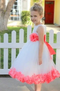 Rose Petals Lace Heart Cutout Ivory Flower Girl Dress Special Occasion Dresses - Picture 1 of 50