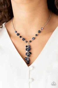Paparazzi "Cosmic Charisma" Metallic Blue Crystal Tassel Y-Drop Necklace - Picture 1 of 3