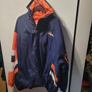 DENVER BRONCOS NFL STARTER Jacket Coat Hooded Winter 4X Blue Orng BONUS HAT NEW - Picture 1 of 18