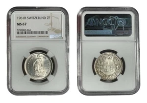 Switzerland, 2 Franc 1961B NGC MS67 Silver - Picture 1 of 5