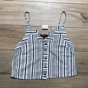 Derek Heart Womens Cropped Striped Tank Top Size Medium Cream Gray - Picture 1 of 8