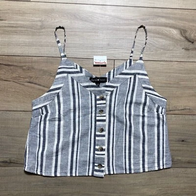 Derek Heart Womens Cropped Striped Tank Top Size Medium Cream Gray - Image 1 of 4