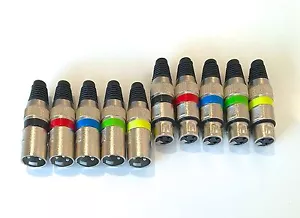 10 Stück 5x male 5x female XLR Stecker mit Farbringen für Mikrofon und DMX Kabel - Bild 1 von 10