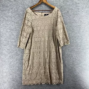 Ronni Nicole Dress Women 22W Plus Brown Geometric Crochet Zipper Shift Midi - Picture 1 of 7