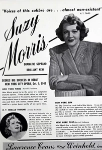 SUZY MORRIS Lyric Soprano 1940s Booking Ad Concert & Opera Performer - Picture 1 of 2
