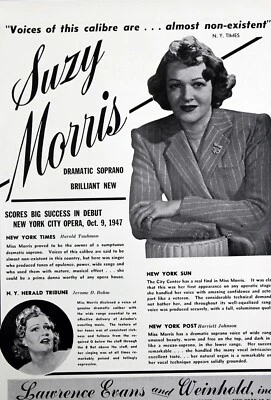 SUZY MORRIS Lyric Soprano 1940s Booking Ad Concert & Opera Performer - Image 1 of 2