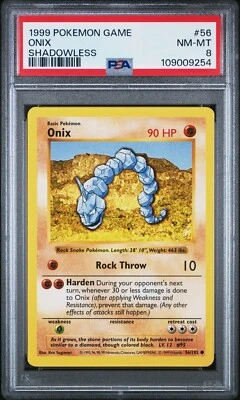 Pokemon Card Onix 56/102 Shadowless Base Set 1999 PSA 8 NM-MT - Image 1 of 2