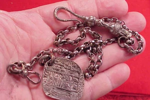 PIECE / 8 PIRATE RENNACTOR 17in STERLING SILVER POCKET WATCH SHEPHERD HOOK CHAIN - Picture 1 of 12