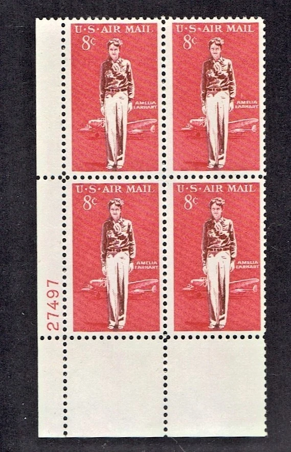 1963 U.S AIRMAIL CLASSICS "Earhart" Plt # Blk of 4  Sc#C68 M/NH/OG Fresh!^ - Image 1 of 1
