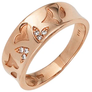 Anillo De Dama 6 Diamantes Brillantes Diseño De Hojas 585 Oro Oro Rosa - Imagen 1 de 1