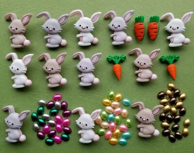 BUNNY RABBIT Buttons & Tiny Easter Egg Cabochons Carrot Sewing Card Making Craft - Image 1 of 4