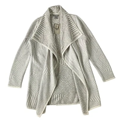 NWT Bass Sweater Womens M Gray Striped Thick Knit Open Front Cardigan Academia - Image 1 of 4
