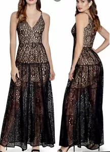 Dress The Population Melina Black Lace Overlay Maxi Dress Size XS~NWT - Picture 1 of 9
