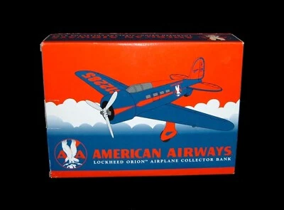 American Airways Lockheed Orion Vintage Die Cast Airplane Coin Bank NIB - Image 1 of 2