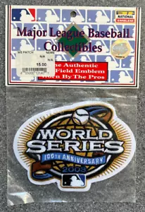 2003 WORLD SERIES MARLINS YANKEES OFFICIAL MLB BASEBALL JERSEY PATCH MINT IN BAG - Picture 1 of 2