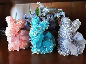 Floral Easter Bunny Colorful Faux Flower Covered Bunnies Mini Topiary Table Deco - Picture 1 of 5