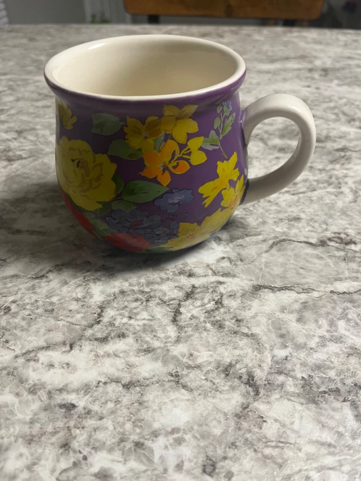 The Pioneer Woman Purple floral Pot Belly Garden Meadow Flower Mug RARE - Image 1 of 4
