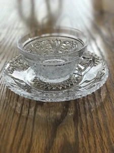 DUNCAN & MILLER SANDWICH CUP & SAUCER CRYSTAL BEADED EDGE VINTAGE SPARKLY - Picture 1 of 3