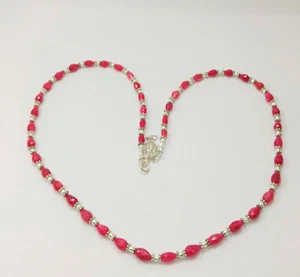 925 Silver Natural Red Ruby Drop Cut Necklace Beads Gemstone - Picture 1 of 4