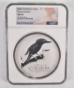 MS70 2003 Australia 30 Dollars - 1 Kilo .999 Fine Silver Kookaburra - NGC *0420 - Picture 1 of 3