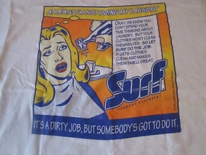 T-shirt vintage anni 90 1996 SURF LAVANDERIA - PROMO bianca L punto singolo USA RARA! - Foto 1 di 6