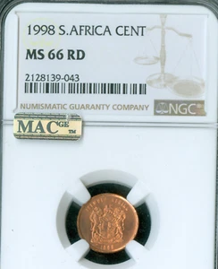 1998 SOUTH AFRICA CENT NGC MS66 RED MAC SPOTLESS   * - Picture 1 of 2