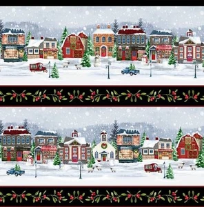 Hollyville Manor Henry Glass Christmas Town House Cotton Fabric by the Yard - Picture 1 of 2