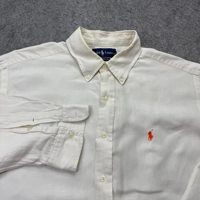 Camisa Ralph Lauren Lino Seda Hombres XL Beige Crema Sólido Calce Clásico Foto 1 de 4