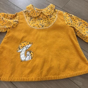Vintage Baby/Retro Toddler Dress-Mushroom Appliqué Yellow Bandana Print Corduroy - Picture 1 of 6