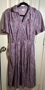 VTG 60s 70s Shelton Stroller Purple Paisley Zip Shift Dress Size 14 - Picture 1 of 14
