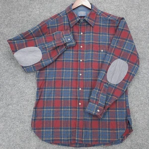 Camicia vintage Pendleton flanella uomo L pura lana a quadri con toppe gomito pelle - Foto 1 di 15