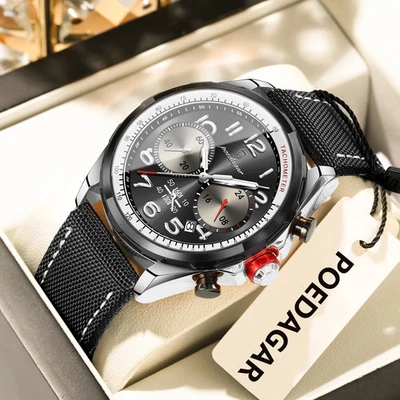 Men's Luxury Quartz Chronograph Watch Waterproof Date Nylon Strap Luminous - Image 1 of 4