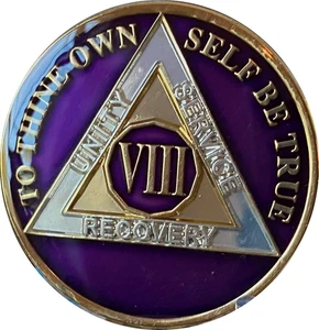 8 Jahre AA Medaillon Metallic Lila Dreiteller Nüchternheit Chip VIII - Bild 1 von 6
