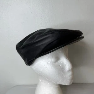 Country Gentleman Black Leather Driving Newsboy Cap Hat Men’s Medium Cabbie - Picture 1 of 9