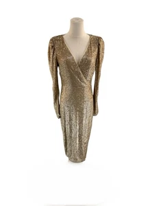 Donna Karan Damen Gold Pailletten Langarm Midi Etui Cocktailkleid 4. 495 $ - Bild 1 von 6