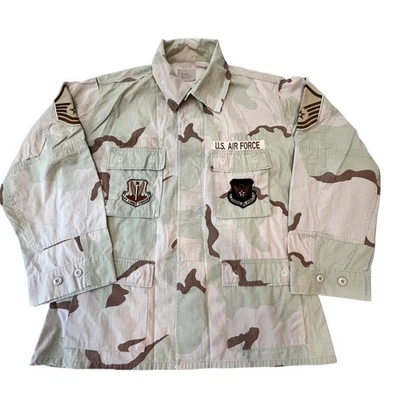 VTG USAF Air Force Desert Camo Combat Coat Jacket Military Patches Stripes Large - Image 1 of 4