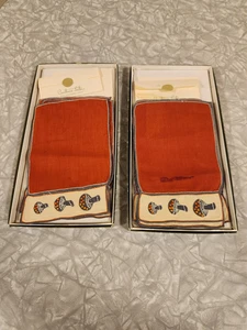 Constance Leiter Mushroom Cocktail Napkins Embroidered Linen. Sets of 5 and 6 - Picture 1 of 12