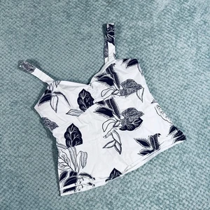 vintage y2k WHBM blanco/negro floral babydoll corsé coqueta oficina sirena tanque  - Imagen 1 de 4