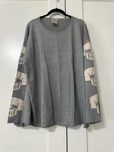 Vocal Gray 100% Viscose Sweater With Skull Sleeves Size XL - Picture 1 of 7