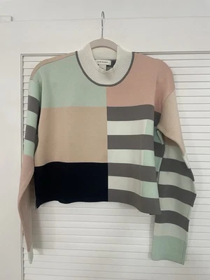 Suéter CLUB MONACO Mujer Bloque de Color Viscosa Simulado Verde Melocotón Recortado Talla L Foto 1 de 4