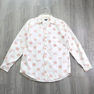 Vtg CORISCO AUTHENTIC Top Women Large Cream Camel Heart Floral Vneck Cotton - Picture 1 of 10