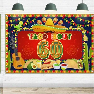 Fiesta Cactus Taco Bout 60 - 6x4ft Happy Birthday Banner Backdrop! Engaging Mexi - Picture 1 of 7
