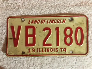 Illinois Nummernschild 1974 (weiß mit rotem Schriftzug) - Bild 1 von 2