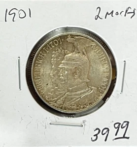 1901 Kingdom of Prussia 2 Mark Germany Silver Coin - Picture 1 of 2
