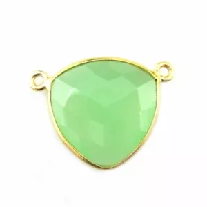 Lünette Edelstein Glieder - Gold Vermeil - große Billion - 18 mm - Prehnit Chalzedon - 1 Stück - Bild 1 von 3