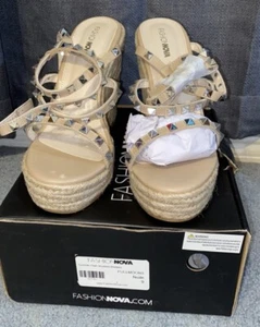Fashion Nova Women’s Size 9 Summer High Studded Wedges - Nude - Picture 1 of 10